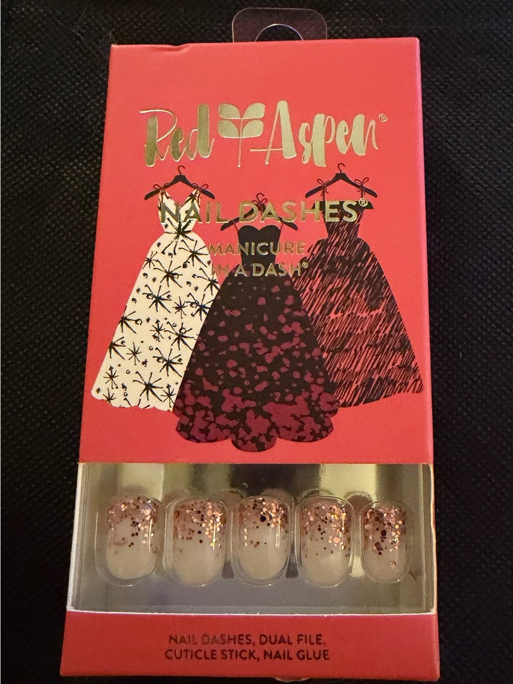 Red Aspen “Gowns and Gems, Gladys” Press-On Nails — Pink Gold Sparkle